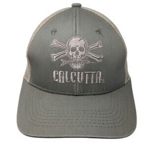 Calcutta Trucker Hat Gray Beige One Size Skull Crossbones Fish Mesh Snapback